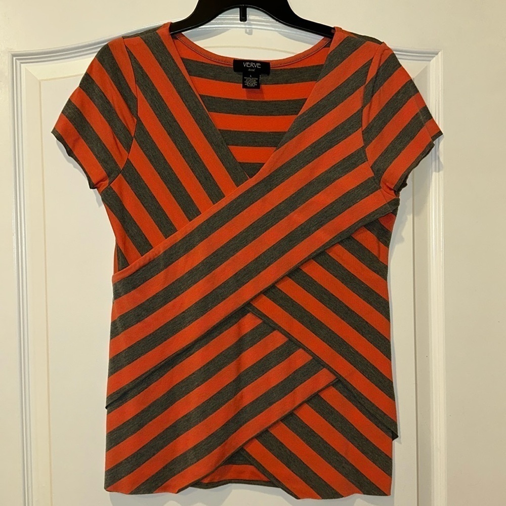 NWOT Women’s Verve Ami Short Sleeve Striped Blouse Size Large